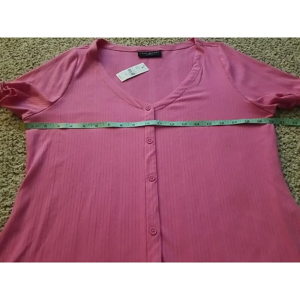 Lane Bryant NWT Womens Short Sleeve Pink Top Button Down Blouse Vneck Size 14/16 - Picture 6 of 9